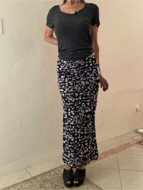 INC International Concepts Black and White Spot-Print Maxi Skirt